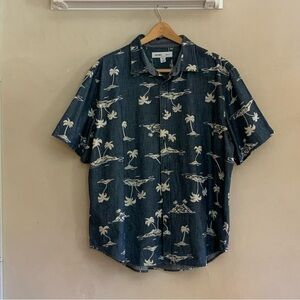 Old Navy Navy Blue Palm Tree Print Shirt